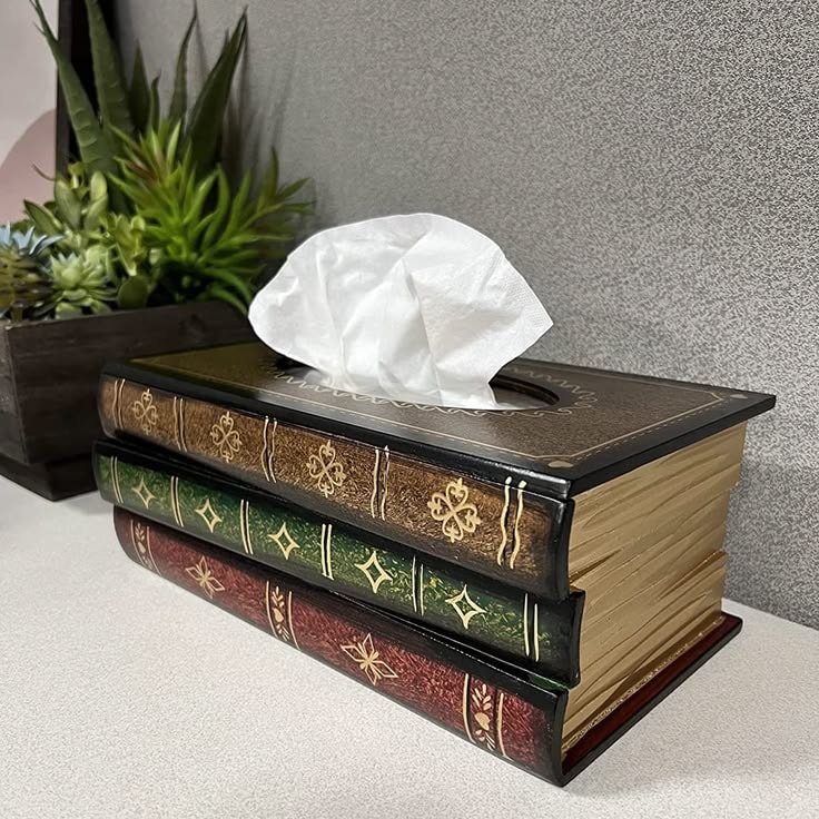 Antique Book Tissue Box Cover