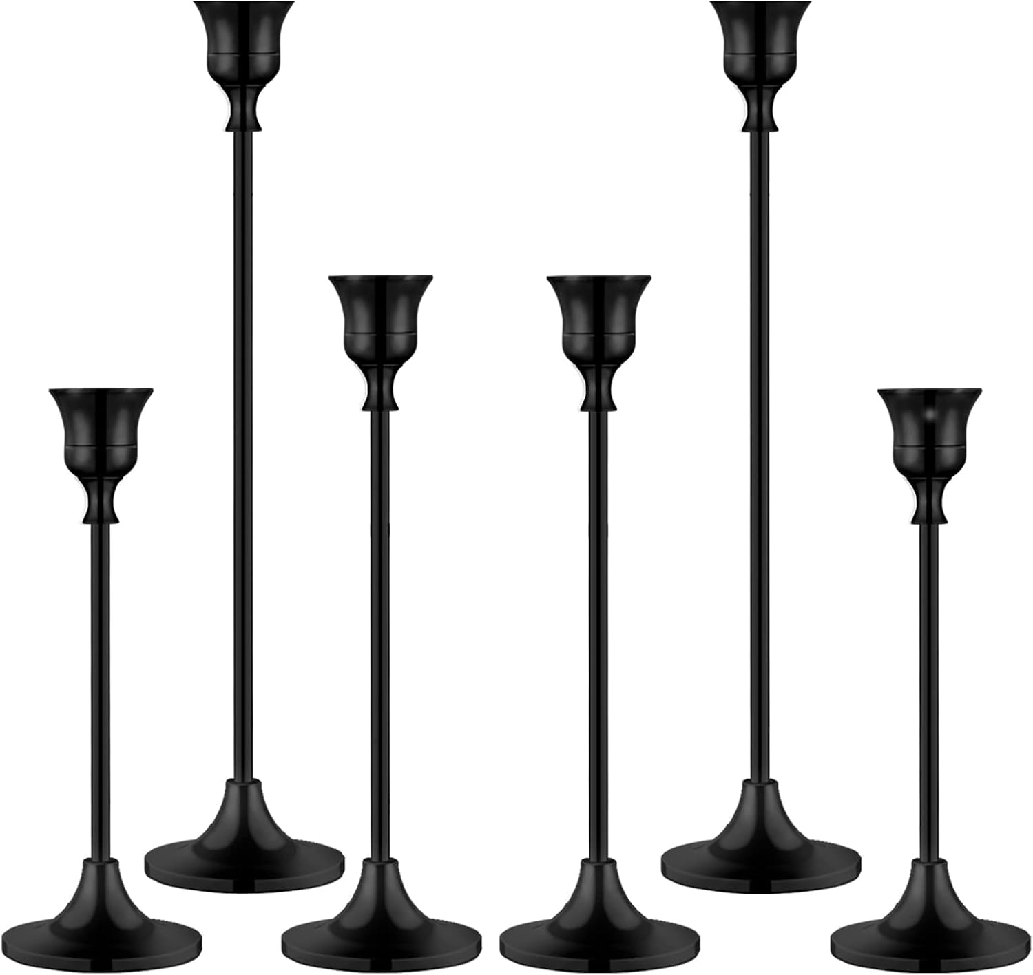Matte Black Taper Candlestick Holders — Set of 6