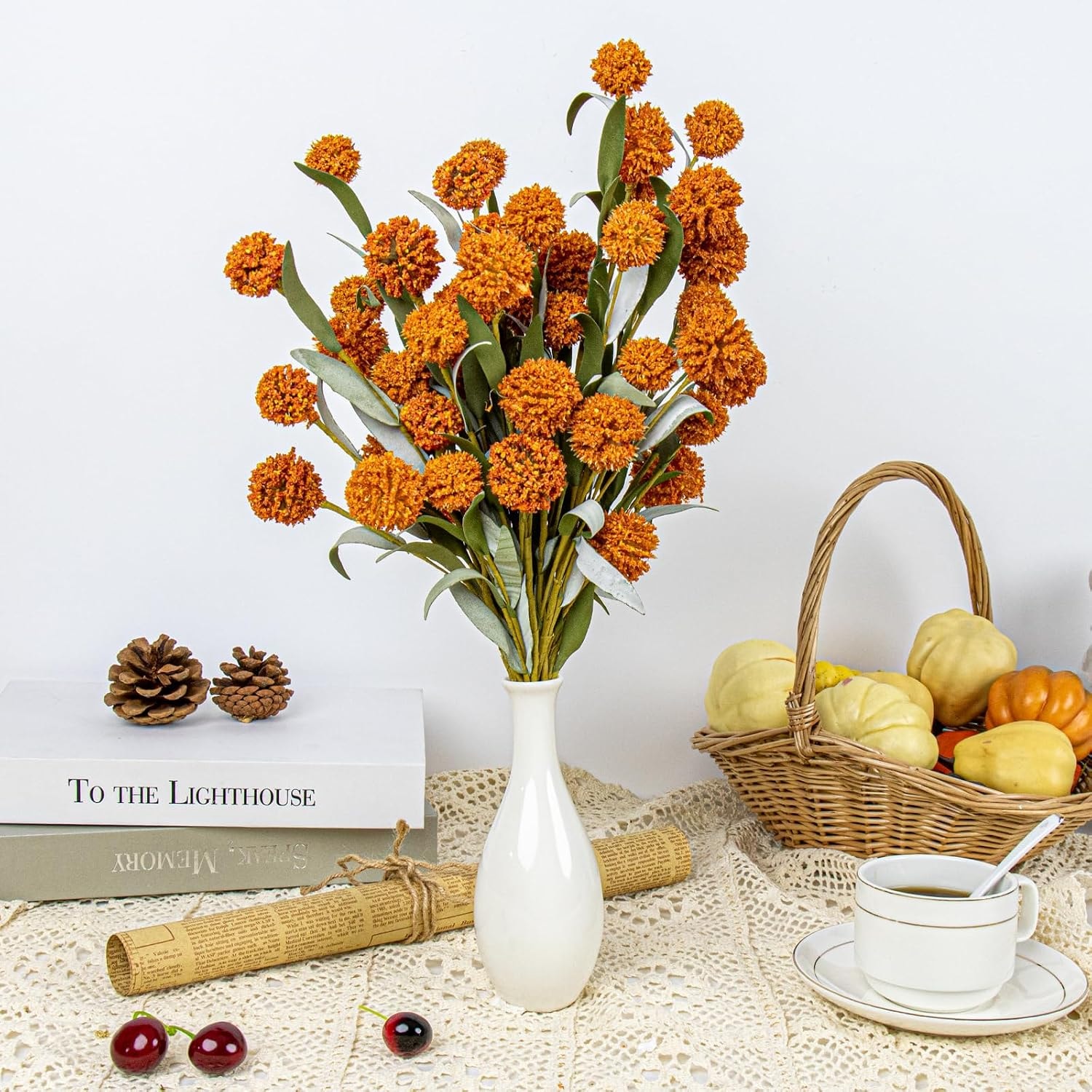 Orange Ball Mums & Eucalyptus Bouquet