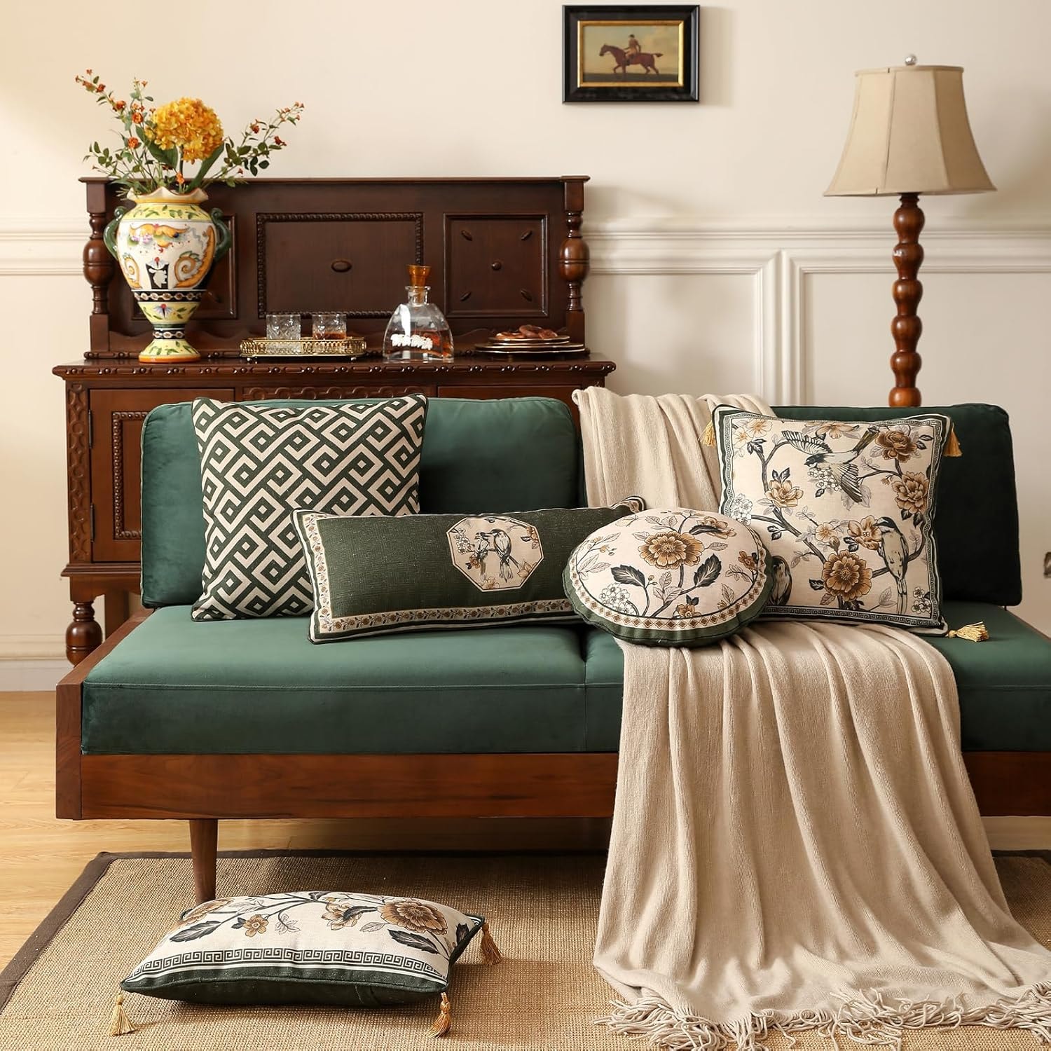 Vintage Botanical Bird & Floral Pillow Covers